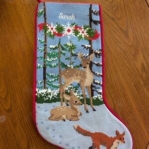 L.L. Bean Blue Holiday Stocking with Deer and Fox